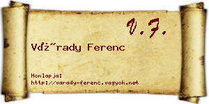 Várady Ferenc névjegykártya