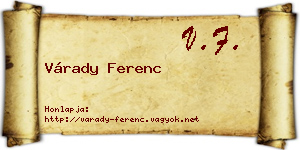 Várady Ferenc névjegykártya